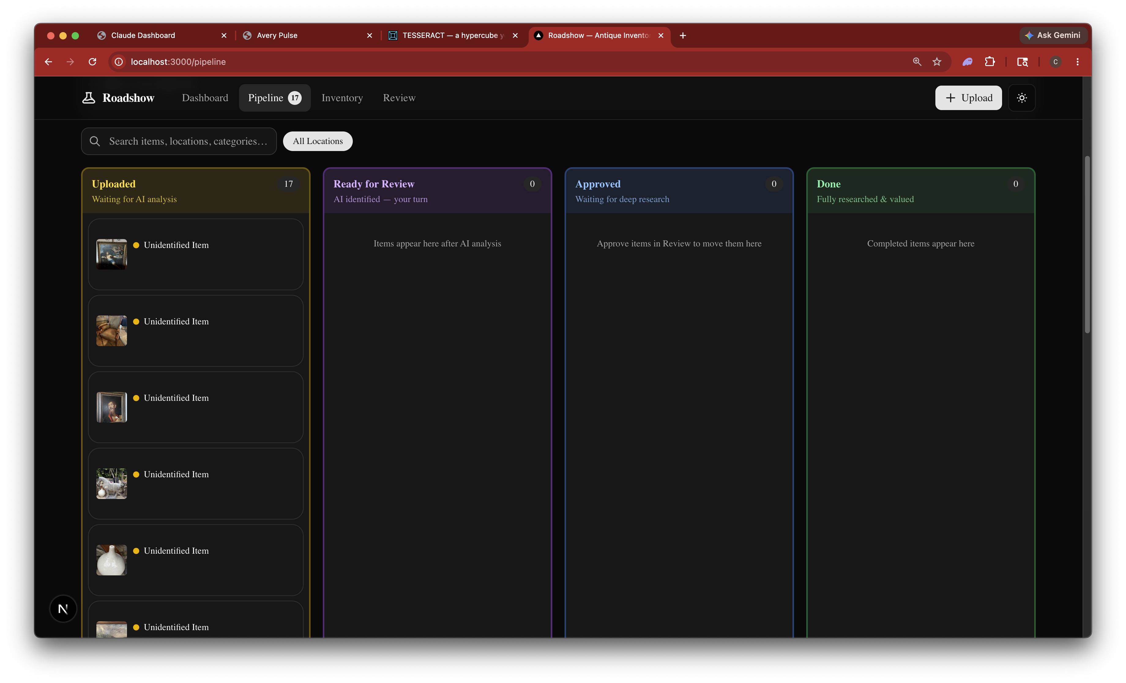 Pipeline board with items waiting for AI