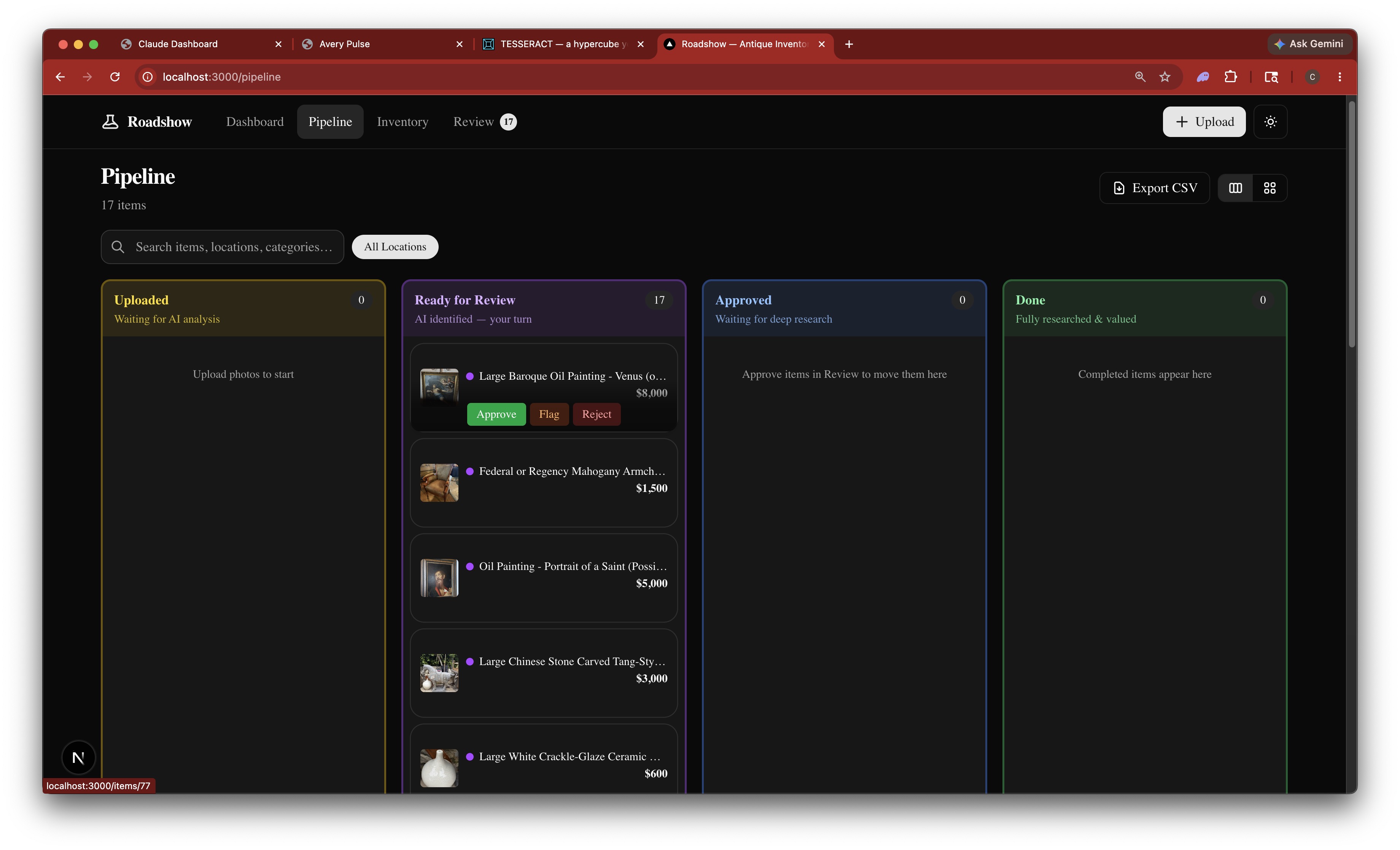 Approve, flag, reject buttons on hover