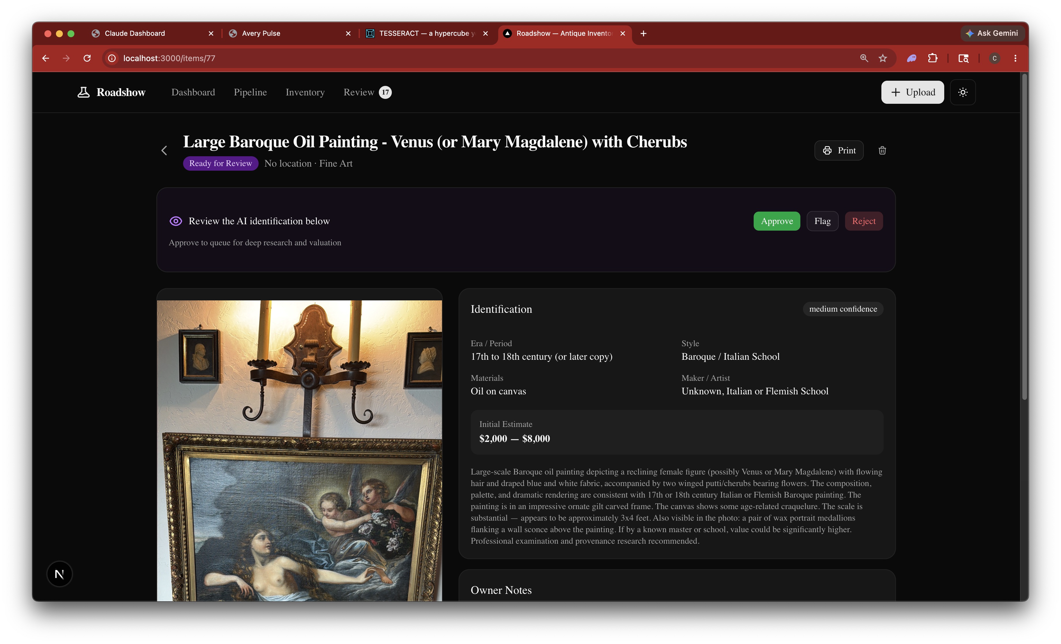 Item detail page with AI identification