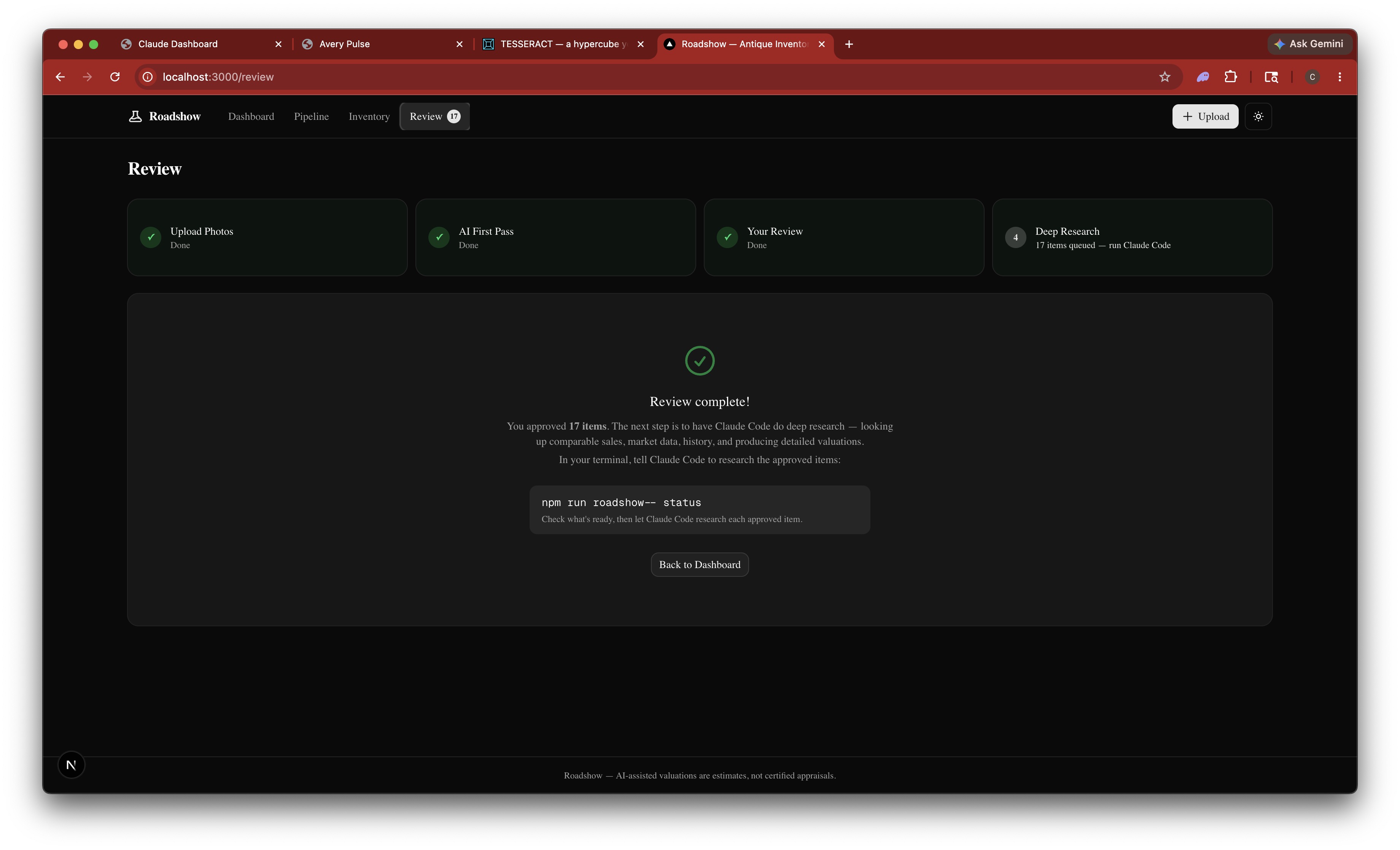 Review page showing 3 of 4 steps complete