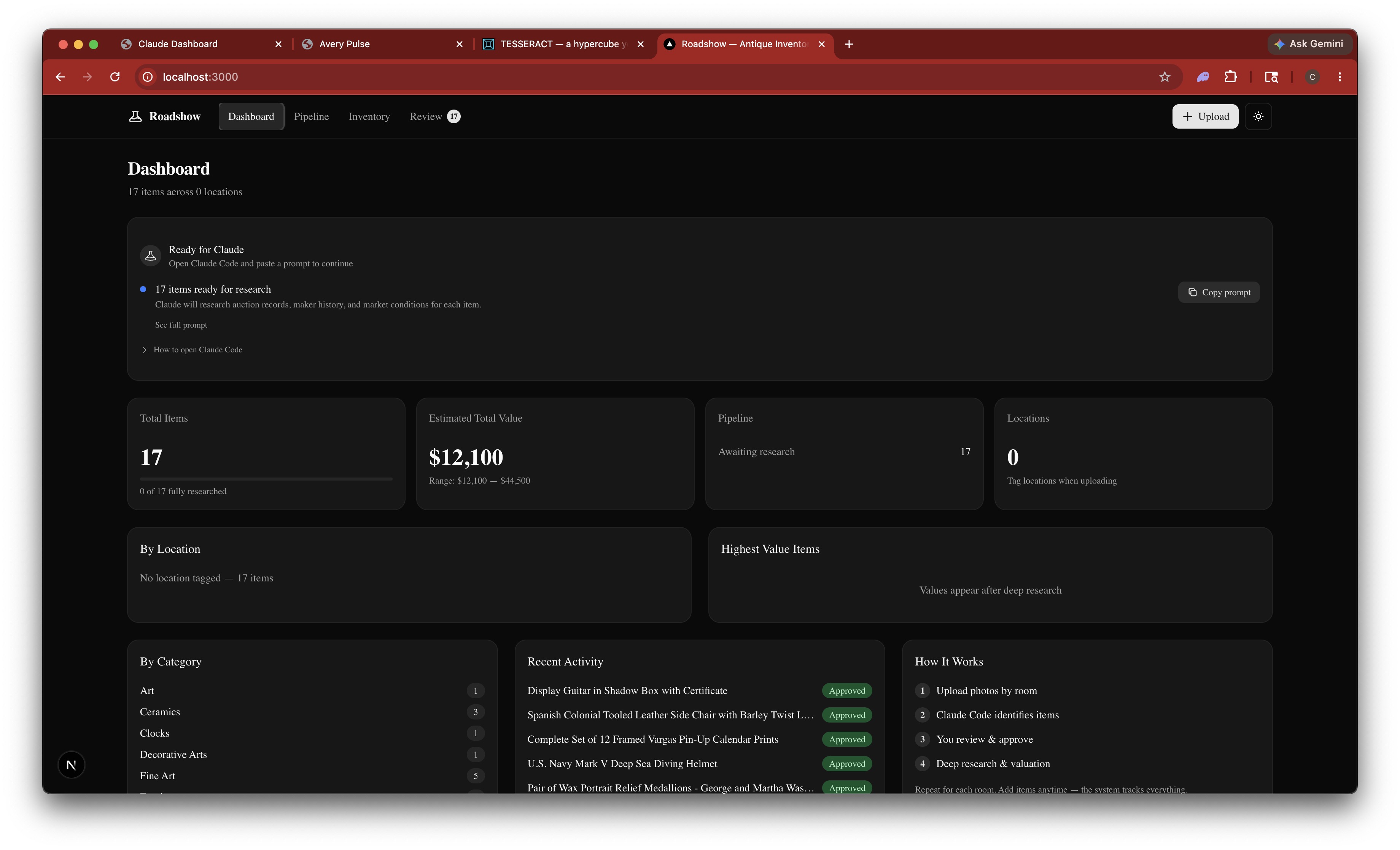 Dashboard after identification