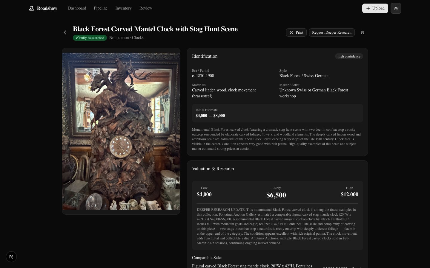 Full valuation for Black Forest Clock