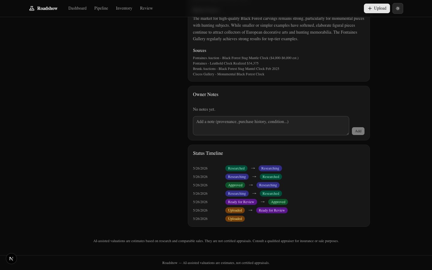 Sources, market context, and status timeline