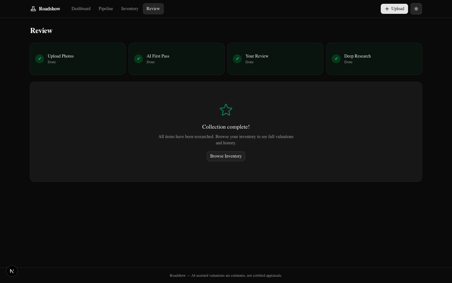 Collection complete screen